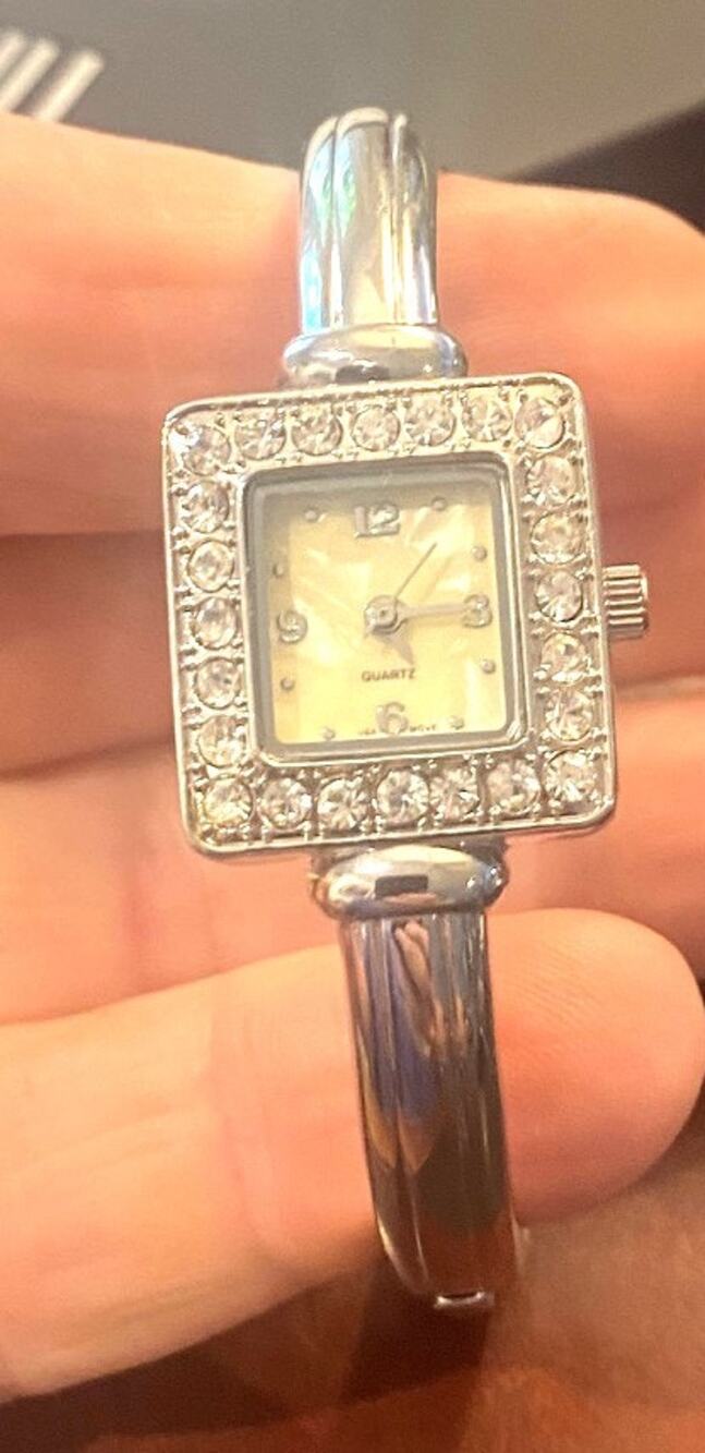 Women's 20mm Silver Tone Watch, MOP Face, Crystal Acents, Locking Bracelet